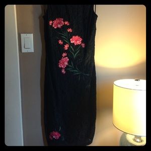 NWOT Mystic Black lace red rose dress